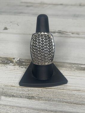 Lois Hill Silver Rectangular Textile Weave Cut-Out Ring.